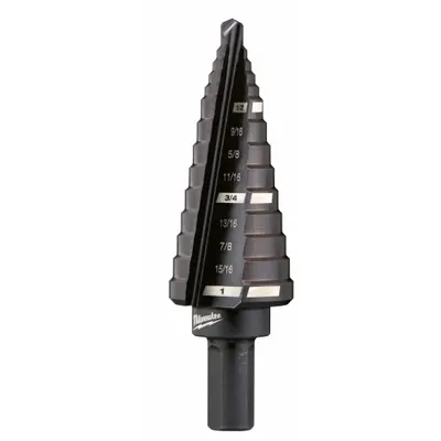 MILWAUKEE Step Drill Bit: 1/2" to 1", Black Oxide HSS - High-Speed Steel Step Drill Bits
