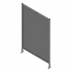 This assembled wire mesh panel starter kit features a black square mesh panel within a gray anodized/PVC-coated frame. Measuring 72 inches high by 12 inches wide by 5 1/2 inches deep, it is used for industrial partitioning, guarding, or shelving in factory floors, warehouses, and assembly lines.