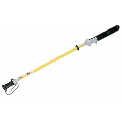Hydraulic chain saw with 13-inch bar and 88 1/2-inch overall length for extended reach. Operates at 2000 psi and 8 gpm maximum flow. Fiberglass handle reduces weight. Ports: 3/4 in - 16 SAE O-Ring return, 9/16 in - 18 SAE O-Ring pressure. Used for tree trimming, pruning, and cutting branches in utility, forestry, and municipal applications.