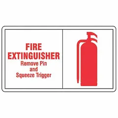 Set of 5 adhesive vinyl signs for fire extinguisher stations. Each sign measures 3 1/2 in x 5 in with a thickness of 0.02 in. The signs are not retroreflective, not glow-in-the-dark, and have no anti-slip surface. They are mounted via adhesive backing and are suitable for marking fire extinguisher locations in industrial, commercial, and warehouse settings.