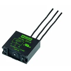 Box-mount resistor-capacitor EMC suppressor rated for 690 V AC at 50 to 60 Hz. Designed for 4 kW motor applications, it features a single-core connection with self-securing M4 cable forks. Used to reduce electromagnetic interference in industrial motor drives, pumps, and conveyors.