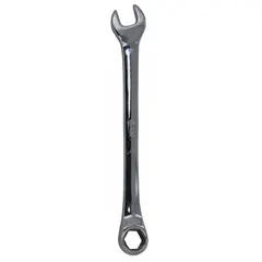 This SAE 6-point combination wrench has a 1/2 in head size and 6 in overall length. Made of alloy steel with a chrome finish, it is used for tightening and loosening hex fasteners in mechanical assembly and maintenance tasks.