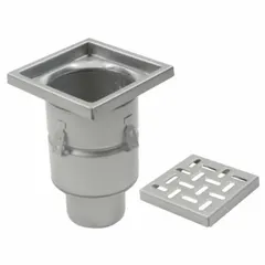 Sanitary floor drain with slotted stainless steel grate and No Hub connection. Nominal pipe size 3 inches. Suitable for commercial and industrial drainage applications where corrosion resistance and cleanability are required.
