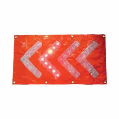 Rectangular LED directional light with magnetic mount. Produces a left arrow light pattern for vehicle directional signaling. Suitable for use on fleet vehicles, construction equipment, and other mobile machinery requiring clear directional indication.
