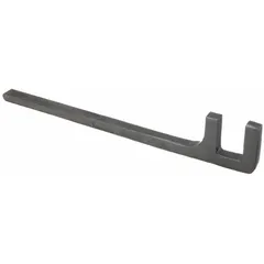 This F-shaped valve wheel wrench is used to operate large handwheel valves in industrial piping systems. It is constructed from alloy steel with a powder-coated finish. The 12 in overall length provides leverage for opening or closing valves.