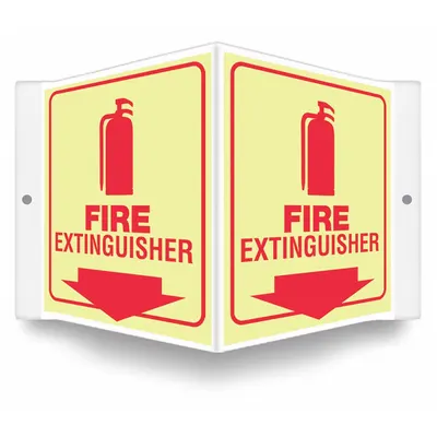 CONDOR Safety Sign: PETG, Mounting Holes Sign Mounting, 6 in x 8 1/2 in Nominal Sign Size - V-Shape Projection Fire Extinguisher Signs