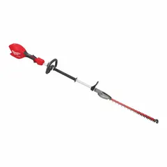 Battery-powered extended-reach hedge trimmer for trimming and shaping hedges, shrubs, and bushes. Features a 20 V double-sided blade with 20 in length and 1 in cutting width. Suitable for residential and commercial landscaping tasks requiring precision and reach.