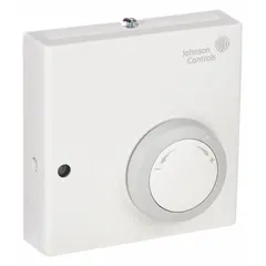 Wall-mount temperature sensor with plastic conduit box housing, terminal block connection, and no display. Provides single measurement with ±0.34°F accuracy over -50°F to 250°F range. Compatible with building automation systems for HVAC applications in commercial or industrial facilities.