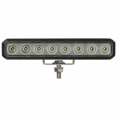 Rectangular LED floodlight for vehicle work lighting. Black housing with bolt mount for permanent surface installation. Blunt cut wires allow universal electrical connection. Provides wide-area illumination for construction, agricultural, utility, and off-road vehicles.