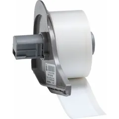 Continuous label roll made of vinyl with permanent acrylic adhesive, designed to show evidence of removal. Measures 1 inch by 50 feet. Compatible with BMP71 printer series. Used for asset tracking and security applications where tamper evidence is required.