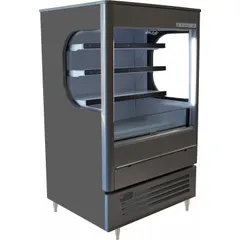 Open refrigerated merchandiser in gray finish with 3 adjustable shelves and no doors. Uses R-290 refrigerant for efficient cooling. Suitable for displaying chilled beverages in retail and foodservice settings.