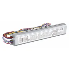 The BODINE B50 is a standard emergency ballast for fluorescent lighting systems. It operates on 120 to 277V AC input and supports 1 to 2 bulbs with a maximum of 215W. This ballast provides backup lighting during power outages, suitable for commercial and industrial applications.
