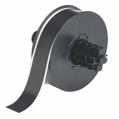 This continuous label roll is made of glossy black polyester for outdoor use. It measures 1 1/8 inches by 100 feet and is compatible with the S3700 printer series. Typical applications include industrial labeling for pipes, equipment, and safety signs where durable, weather-resistant labels are required.