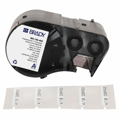 BRADY Combined Label and Ribbon Cartridge: Rectangle, 1/4 in x 1 1/4 in, Cryogenic Polyester - Brady Thermal Transfer Precut Label Roll Cartridges