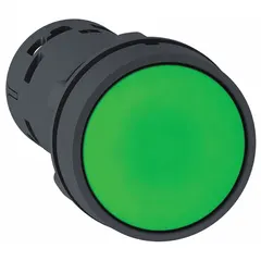Momentary-action flush push-button operator from the XB7 series. Green actuator. 22 mm mounting size. Non-metallic push button material. Suitable for use as a control operator in industrial panels and machinery.