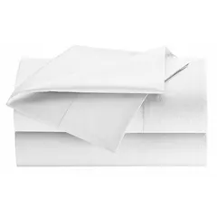 Fitted sheet for queen-size mattresses, measuring 80 inches long by 60 inches wide with a 12-inch hem/pocket. Made of 60% cotton with a T200 thread count in solid Fresh White. Reusable construction suitable for hospitality or residential bedding.