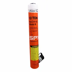 Single-acting hydraulic ram with 10 ton nominal capacity and 12 in nominal stroke length. Used for lifting, pressing, and positioning in industrial maintenance, construction, and manufacturing applications.