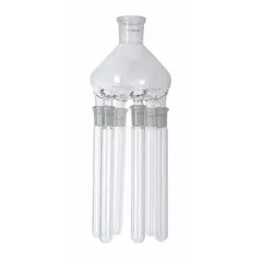 Rotary evaporator accessory for attaching multiple flasks to enable simultaneous processing of several samples. Used in distillation, evaporation, and solvent recovery applications to increase throughput.
