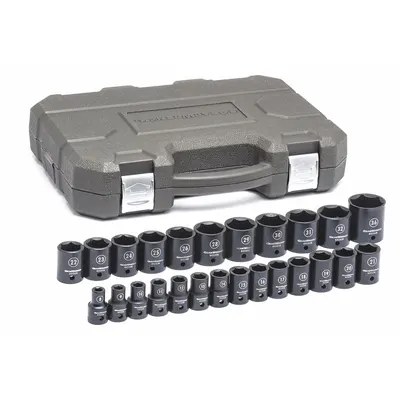 GEARWRENCH Socket Set: 3/8 in Drive Size, 8 mm to 36 mm Socket Size Range, Manganese Phosphate - SAE Impact Socket Sets