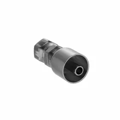 Steel straight crimp fitting for hydraulic hose assemblies. Connects -6 hose to BSPP threaded ports with a female x genderless configuration. 3/8"-19 thread size. Used in fluid power systems for oil, water, or chemical transfer.