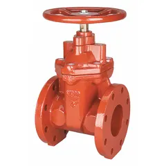 This 3-inch ductile iron gate valve features a non-rising stem and Class 125 flange connections. The wedge and bonnet are also ductile iron. It is manually operated with a wheel handle and is suitable for on-off flow control in low-pressure water, oil, and gas piping systems where vertical space is limited.