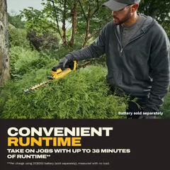 This battery-powered hedge trimmer operates on the 20V MAX* platform and features an 8-inch double-sided blade with a 1/2-inch cutting width. It is designed for trimming and shaping hedges, shrubs, and bushes in light to medium-duty landscaping tasks. Battery not included.