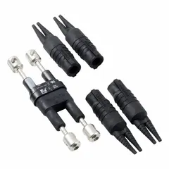 This 2-pole non-rejection block style fuse holder accommodates Class CC and Midget fuses. Rated for 600 V AC and 600 V DC, it is compatible with FLQ series fuses. Suitable for mounting and connecting fuses in control panels, motor circuits, and power distribution systems.
