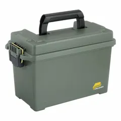 This plastic tool box from PLANO MOLDING features a green exterior and a padlock for secure storage. With a single compartment, it is designed for organizing and transporting hand tools and small parts in workshop, maintenance, and job site environments.