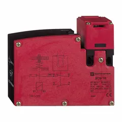 Key-actuated safety-interlock switch with 2 normally closed contacts. Features a flat actuating key and pivoting/straight key entry. Terminal connection type M11. Used to guard hazardous machinery by interrupting power when a guard is opened, commonly applied on access doors, gates, and removable guards.