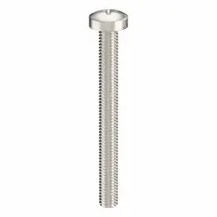 M3x0.50 thread, 30 mm length, 18-8 stainless steel pan head machine screws with plain finish. Phillips drive, #1 drive size. 100-pack. Used for fastening metal parts in machinery, electronics, and industrial equipment.