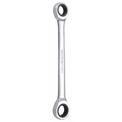 This metric double-end box end wrench features 12-point openings for 17 mm and 19 mm fasteners. The chrome finish resists corrosion, and the 9-inch length provides leverage for tightening or loosening bolts in maintenance and assembly tasks.