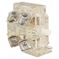 This contact block from the 9001K/9001SK series provides SPDT momentary switching for 30 mm panel-mounted pushbutton operators. Screw terminals facilitate wiring in industrial control stations and automation panels.