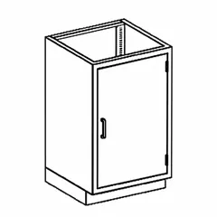 This wall-mounted base cabinet is constructed of stainless steel with a single door. It is suitable for storage in laboratory, commercial kitchen, or industrial settings where corrosion resistance and easy cleaning are required.