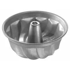 This fluted Bundt cake pan is made of aluminized steel with a glazed coating and closed bead closure. It has a solid 15 ga gauge construction and a 6 1/2 in overall diameter. Suitable for baking decorative ring-shaped cakes in commercial and home kitchens.