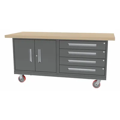 GREENE MANUFACTURING, INC. Mobile Cabinet Workbench: 72 in x 30 in, Butcher Block - Mobile Cabinet Benches with Drawers & Shelves