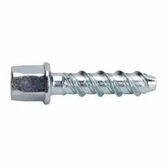 Steel rod hanger with zinc plating for vertical mounting in concrete. Screw size 1/4 in, overall length 1-1/4 in. Used to suspend threaded rod from concrete ceilings or overhead structures. Not ICC-approved for cracked or un-cracked concrete, not seismic-approved. 100-pack.
