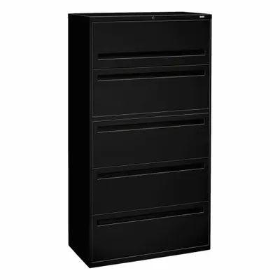 HON Lateral File Cabinet with Drawer: Black, 5 Drawers, 64 1/4 in Overall Ht - Lateral File Cabinets