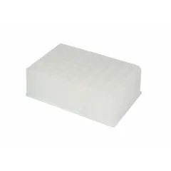 This 48-well deep well plate features C-shaped wells with a 5 mL capacity, made from natural polypropylene copolymer. With an 86 mm diameter, it is suited for high-throughput sample storage and processing in laboratory workflows such as assay development and compound storage.