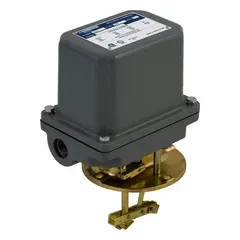Mechanically alternating side-mounted float switch with DPST-4NC contact configuration and Close On Rise action. Housed in an aluminum enclosure with screw clamp terminals and horizontal mounting. Suitable for liquid level detection and control in industrial tanks or vessels.
