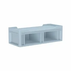 This polyethylene bed features an end and side storage frame, suitable for institutional settings. Overall dimensions: 78 in length, 32 1/2 in width, 24 in height. Color: Blue Gray.