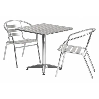 FLASH FURNITURE Square Patio Table Set with Aluminum Chairs, Gray - Square Patio Table Sets