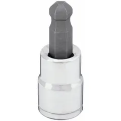 This ball-end hex bit socket features a 5/16 in hex tip and a fixed insert design with an overall length of 1 7/8 in. The ball-end allows off-angle access to fasteners in confined spaces, suitable for automotive, machinery, and assembly applications.