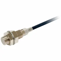 Shielded inductive proximity sensor with a non-terminated 2-meter cable, 3 wires, and normally open output. Operates on 10-30V DC supply voltage. Used for non-contact detection of metal objects in industrial automation, such as position sensing and part presence detection.