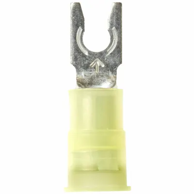 3M Fork Terminals: Yellow, Nylon, #6 Stud Size, 12 AWG – 10 AWG Wire Range - Insulated Fork Terminals