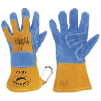 Welding Gloves: Keystone Thumb, Gauntlet Cuff, Premium, Blue Cowhide, Caiman® 1512, Wool Liner, 1 PR