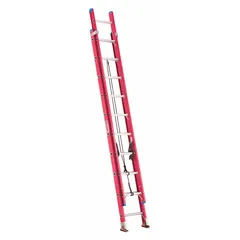 This two-section fiberglass extension ladder has a 20 ft reach and a 300 lb load capacity. The non-conductive construction and fixed fly design make it suited for industrial access tasks where electrical safety is a concern. Mar-resistant end caps protect surfaces during use.