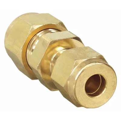PARKER Compression Fitting Union: 1/4 in OD x 1/8 in OD Size, Compression x Compression - Single-Ferrule Brass Compression Fittings