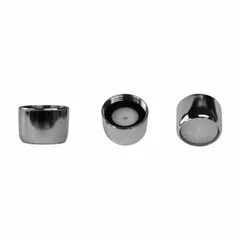 Brass faucet aerator with chrome finish. Features a 55/64"-27 female connection and aerated flow outlet. Used to reduce water flow and prevent splashing in lavatory faucets.