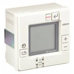 The OMRON H5L-A is a DIN rail-mounted digital timer switch with a 7-day programming cycle. It features a single-pole single-throw normally open (SPST-NO) contact and operates on 100-240V AC. The timer supports up to 24 programmable events for scheduling electrical loads such as lighting, HVAC, or machinery in industrial and commercial applications.