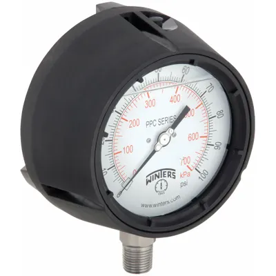WINTERS Process Pressure Gauge: 0 psi to 100 psi, White, 4 1/2 in Dial, 1/2 in NPT Male - Vibration-Resistant All-Stainless Steel Wetted Parts & Casing